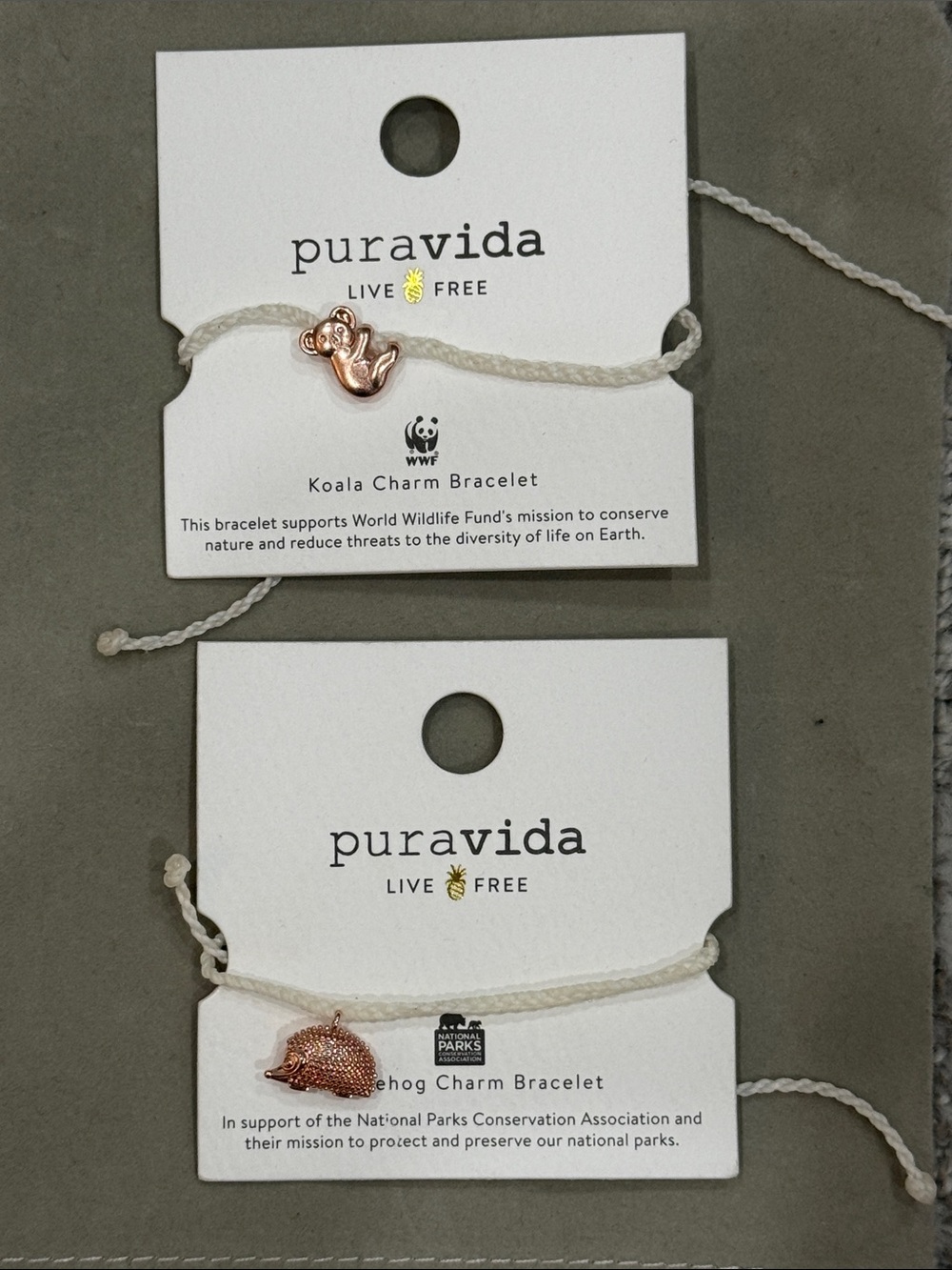Pura Vida White Rope Bracelet Set with Rose Gold Koala & Hedgehog Charms